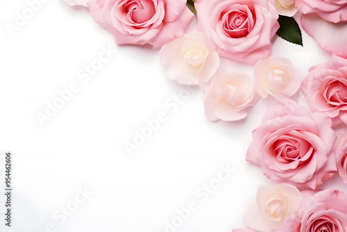 Pink Watercolor Rose on a White Background. Watercolor Blush Pink Rose Clipart with Floral Border and painted Petals, Perfect for Dusty Rose Wedding Designs. Generative AI