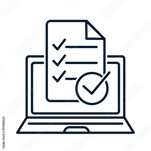 Online questionnaire approval concept. Vector linear icon isolated on white background.