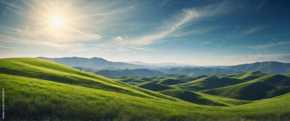 Green hills over the blue sky covered with fresh grass. Green hills over the blue sky covered with fresh grass.