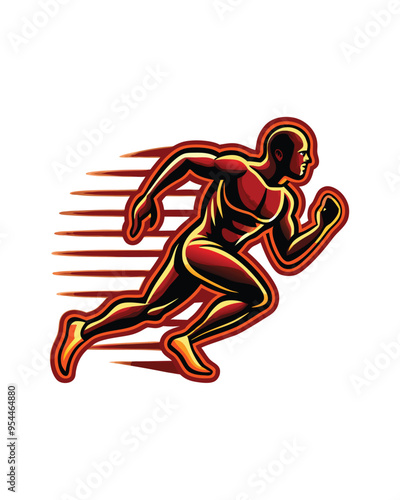 Editable stroke vector of a runner in motion with speed lines.