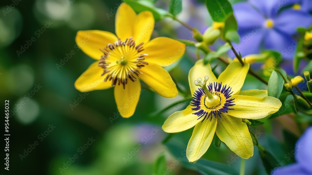Vibrant Yellow Passion Flower with Blue Center Vibrant Yellow Passion Flower with Blue Center