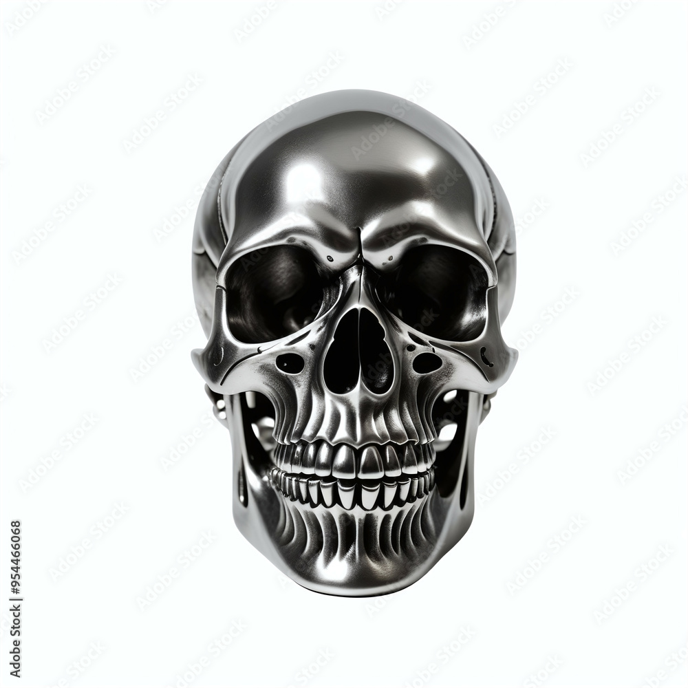 Obraz premium Metallic skull. Isolated on white background. Front view. Digital illustration.