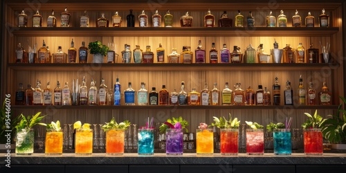 Wallpaper Mural Vibrant 3D Rendered Cocktails: Colorful Bar Counter Display for Nightclub Parties and Summer Celebrations. Creative Beverage Concept Showcasing Inclusive Drink Culture, Youth Freedom, and Modern Night Torontodigital.ca