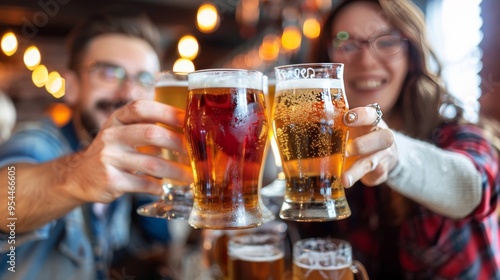 Friendly bartender showcasing a variety of craft beers in a warm, rustic pub atmosphere