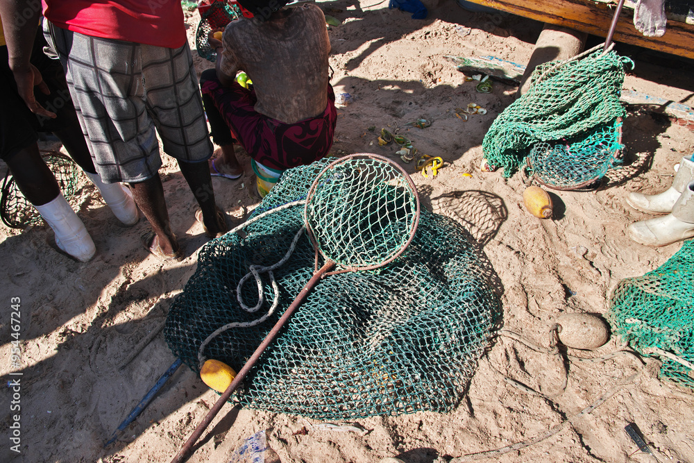 Fishing net in the sea port of the small village not far Dakar, Senegal