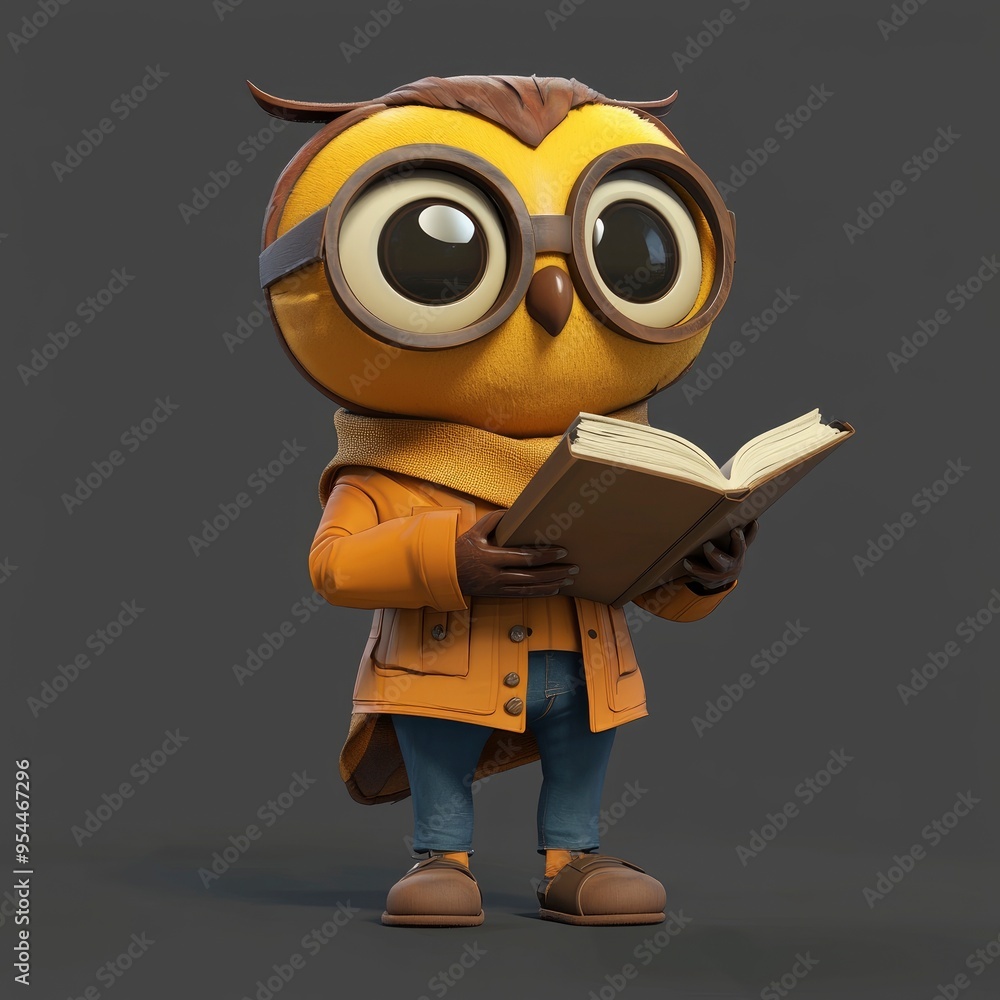 Cute Owl Character Reading a Book Cute Owl Character Reading a Book