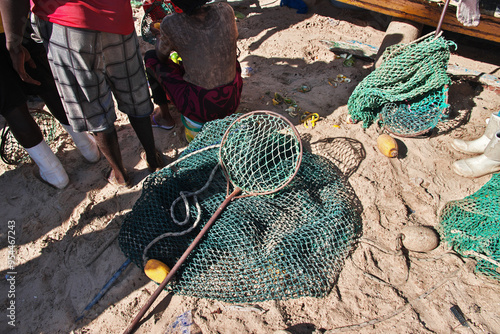 Obraz na płótnie Fishing net in the sea port of the small village not far Dakar, Senegal w salonie