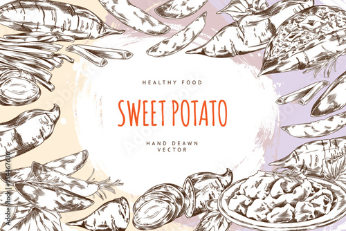 Vector hand drawn illustration of frame with Japanese sweet potato.