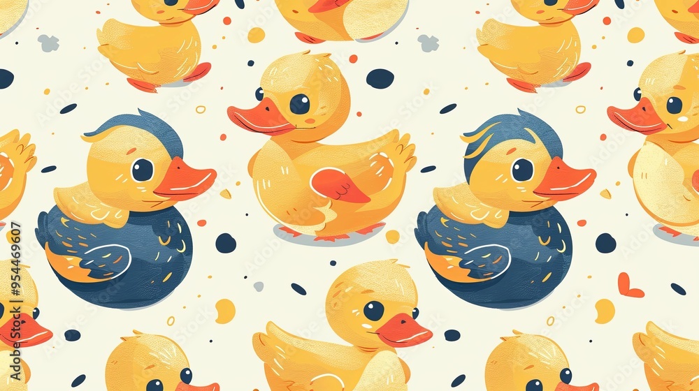 Yellow Rubber Duckies in a Seamless Pattern Yellow Rubber Duckies in a Seamless Pattern