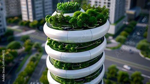 A hypermodern urban farming tower, utilizing vertical hydroponics to grow food sustainably within the heart of the city,  photo