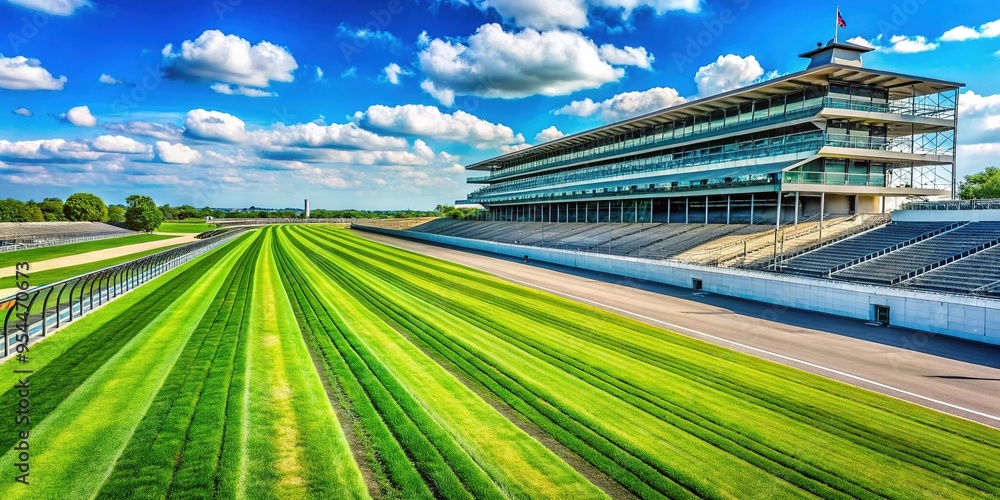 Grass Infield Track Vibrant sunny day at the Indianapolis Motor Speedway infield, empty ...