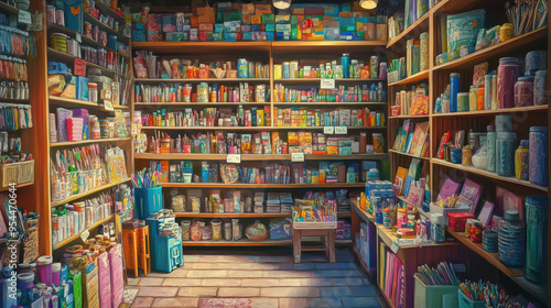 Wallpaper Mural Ultra-realistic close-up of a local arts and crafts store, with shelves filled with colorful Torontodigital.ca
