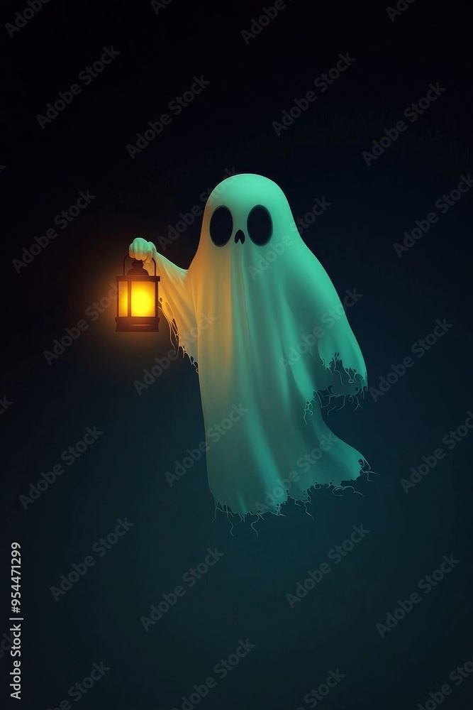 Ghostly Figure Holding a Lantern in the Dark Ghostly Figure Holding a Lantern in the Dark