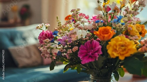 Wallpaper Mural A vibrant bouquet of fresh flowers in a glass vase on a cozy living room table, bathed in natural sunlight. Torontodigital.ca