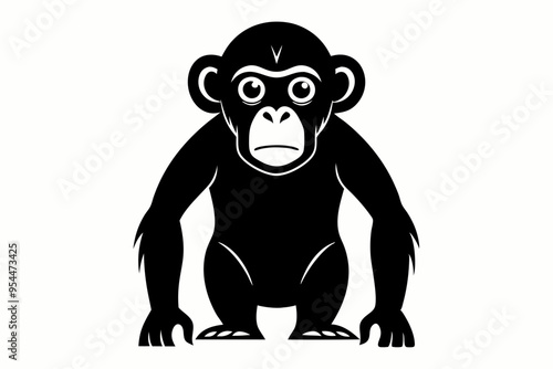 Chimpanzee Silhouette, Chimpanzee monkey silhouette vector