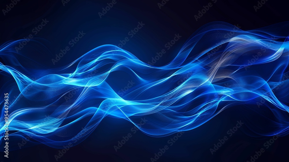 Abstract Blue Waves and Glowing Lines on a Dark Background Abstract Blue Waves and Glowing Lines on a Dark Background