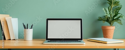 Wallpaper Mural Fellowship candidate completing self-paced certification program, laptop with course modules, calm and organized study space, academic achievement focus Torontodigital.ca