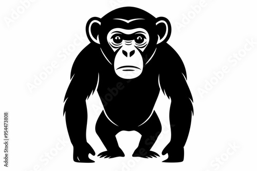 Chimpanzee Silhouette, Chimpanzee monkey silhouette vector