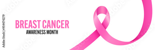 Breast cancer awareness campaign banner background with pink ribbon. Vector illustration.