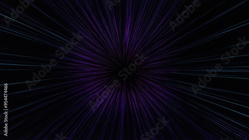 Lively blue and purple lines radiate from a central point against black 