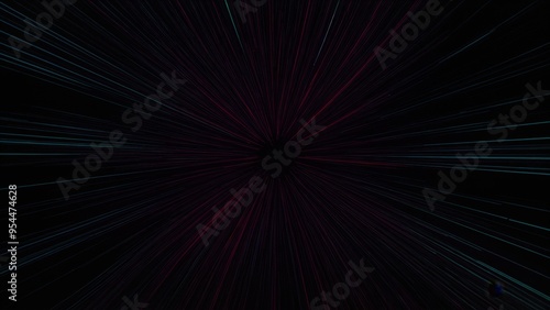 Lively blue and purple lines radiate from a central point against black 