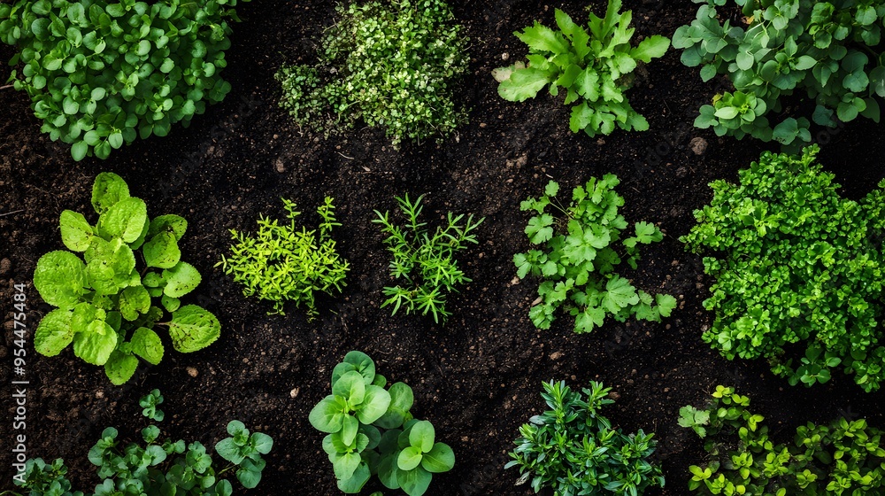 Urban green space with soil exhibiting moisture retention, various plant species, micro-ecosystem, urban biodiversity, detailed textures, and colors. Urban green space with soil exhibiting moisture retention, various plant species, micro-ecosystem, urban biodiversity, detailed textures, and colors.