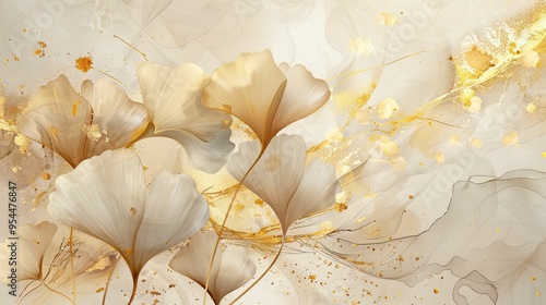 Wallpaper Mural Abstract Floral Design with Golden Accents Torontodigital.ca