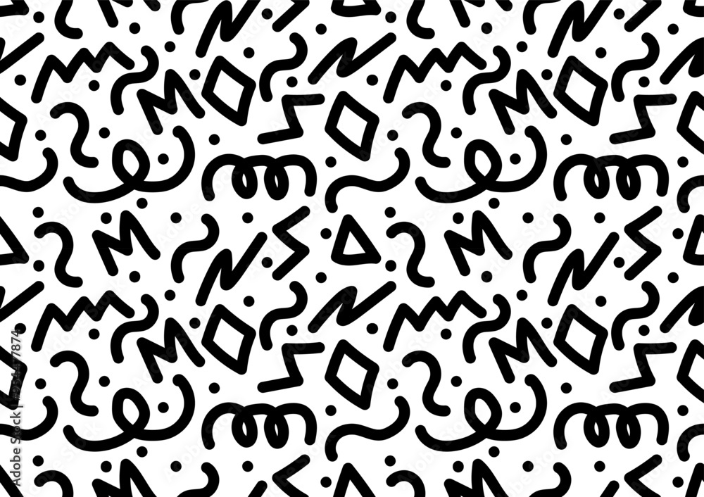Abstract black and white line doodle art seamless pattern on a white background. For cards, frames, posters, book covers, textiles, wallpaper, wrapping and fabric. Abstract black and white line doodle art seamless pattern on a white background. For cards, frames, posters, book covers, textiles, wallpaper, wrapping and fabric.