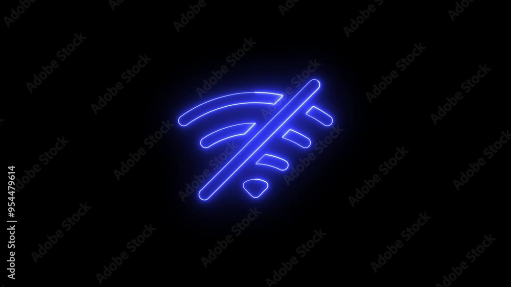 Glowing Neon No WiFi Symbol and No Internet Sign on Dark Background. Glowing Neon No WiFi Symbol and No Internet Sign on Dark Background.