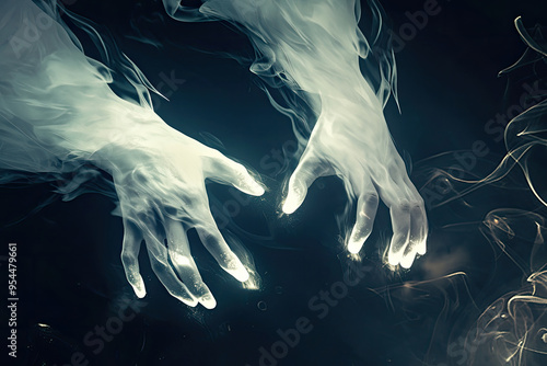 Ethereal Smoke Hands Reaching Through Darkness
