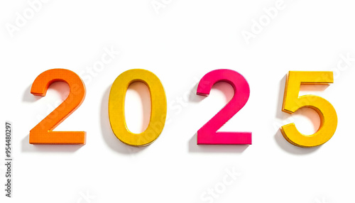 Colorful numbers 2025 on white background, representing the new year 2025