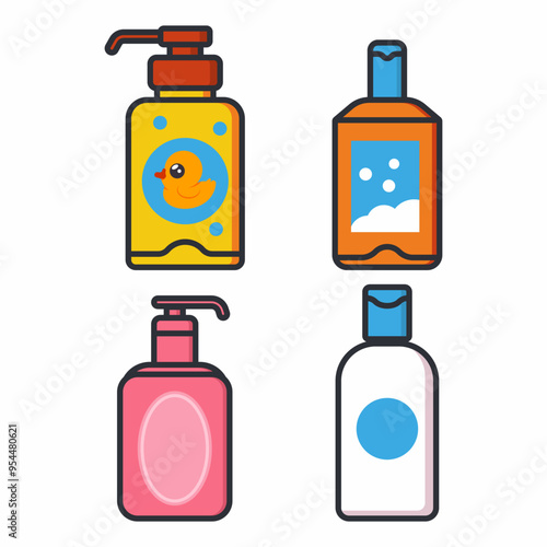 Hair shampoos vector cartoon set isolated on a white background.