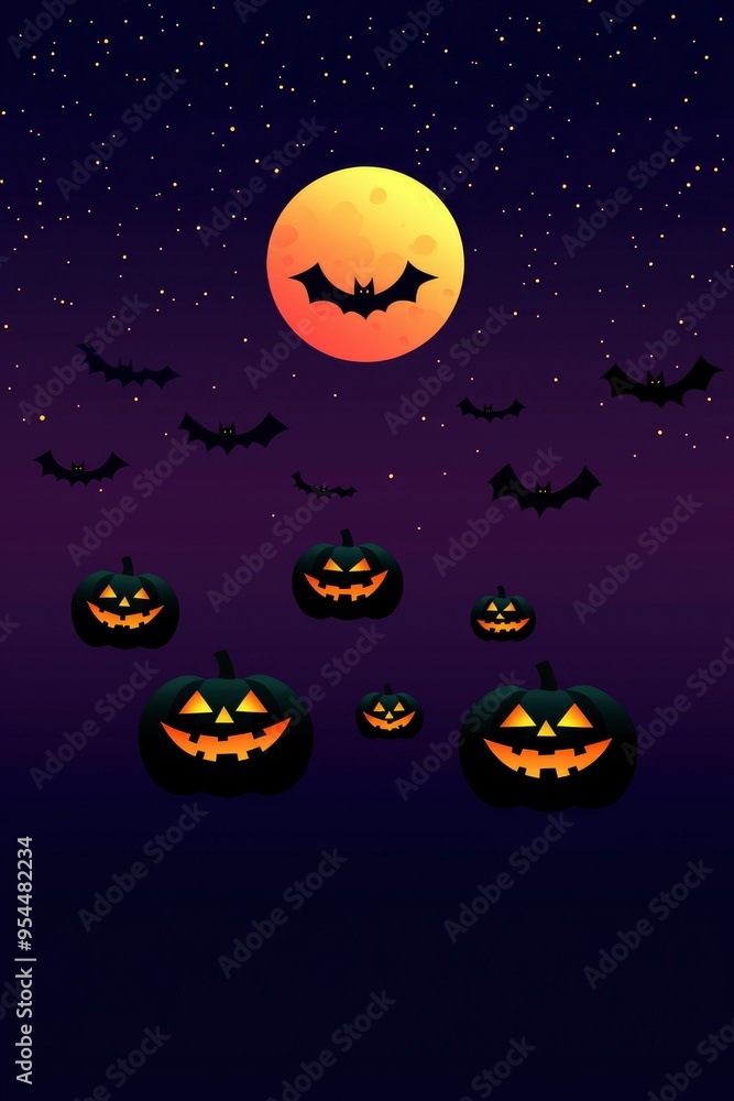 Halloween Night with Jack-o'-Lanterns and Bats Halloween Night with Jack-o'-Lanterns and Bats