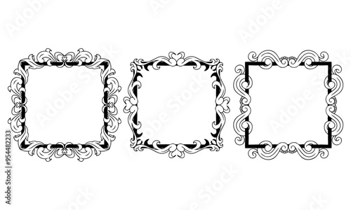 Square simple black art decorative ornament frame, vector

