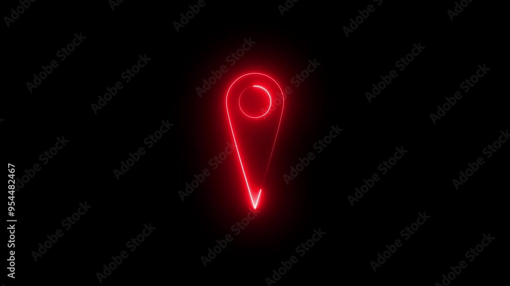 glowing map pin, location symbol neon animation on black background glowing map pin, location symbol neon animation on black background