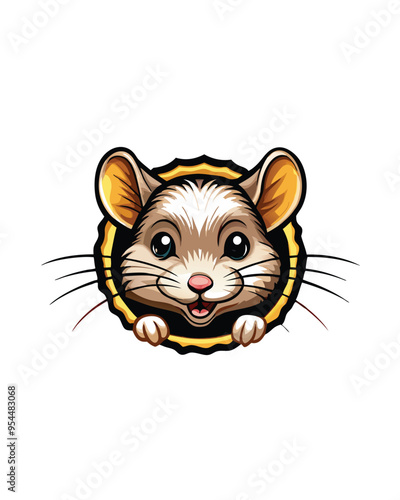 Vector illustration of a cute cartoon mouse peeking out of a hole.