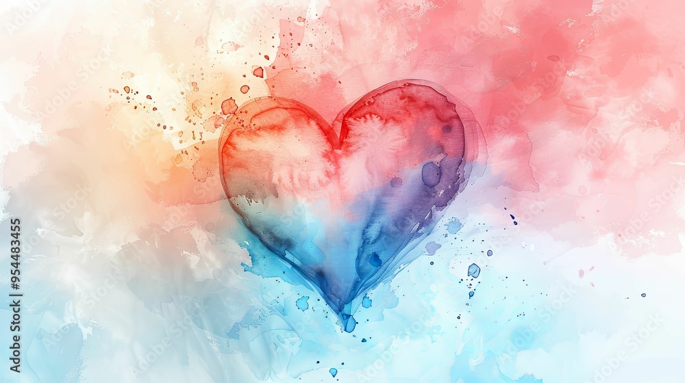 Abstract Watercolor Painting with a Heart Shape Abstract Watercolor Painting with a Heart Shape