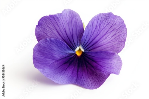 Close-up of a single purple pansy flower, detailed and vibrant, perfect for edible decoration and floral arrangements, isolated on white background, selective focus, copy space

