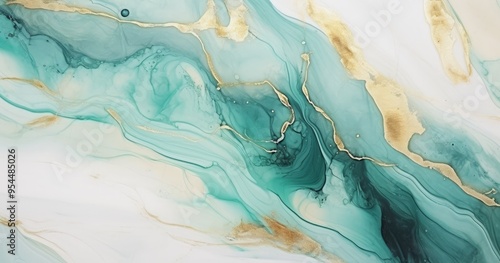 Wallpaper Mural An abstract fluid art design featuring teal, white, and gold swirls. Torontodigital.ca