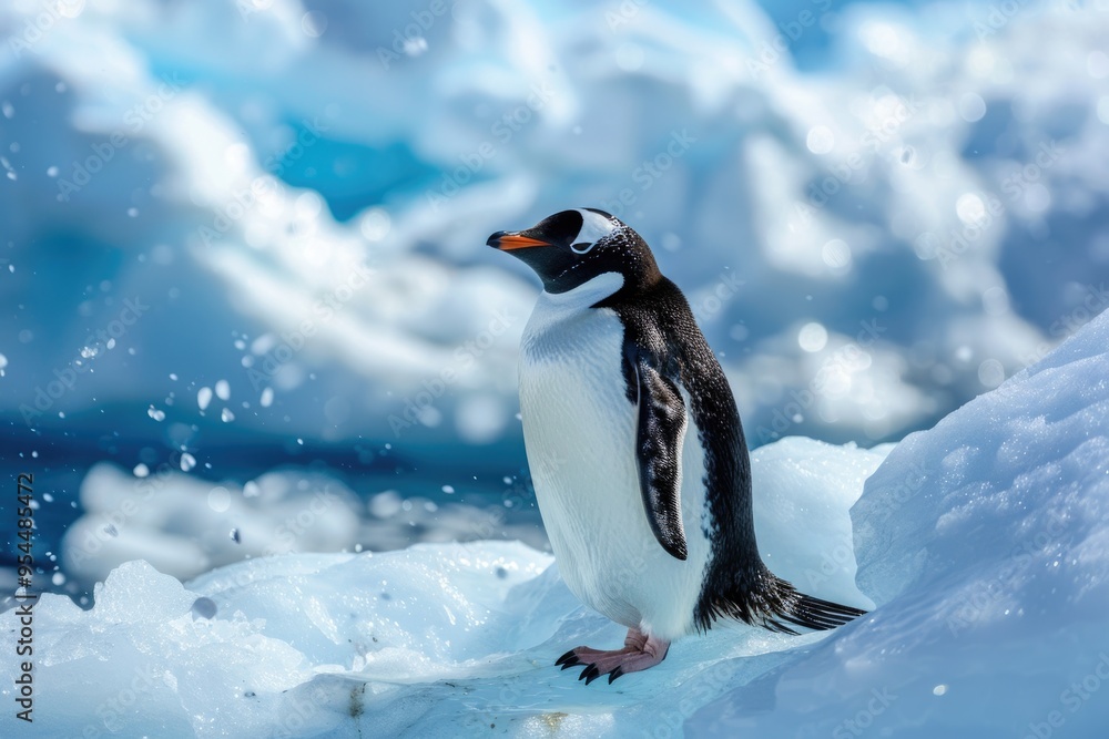 Gentoo penguin among antarctic icebergs: nature's resilience in cold wilderness AI Gentoo penguin among antarctic icebergs: nature's resilience in cold wilderness AI