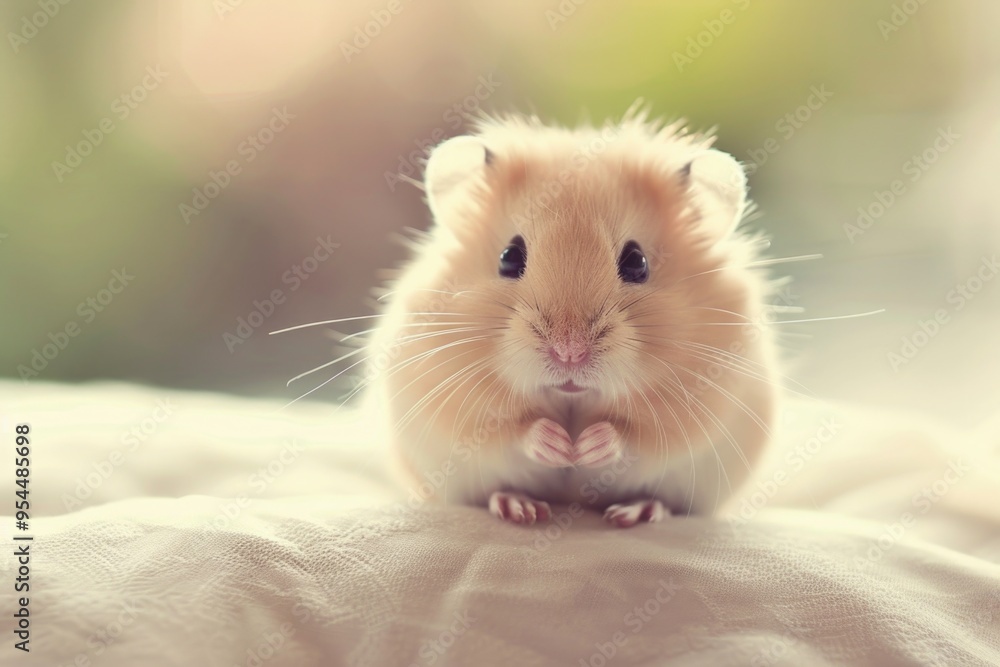 Adorable fluffy hamster on soft fabric with blurred background AI Adorable fluffy hamster on soft fabric with blurred background AI