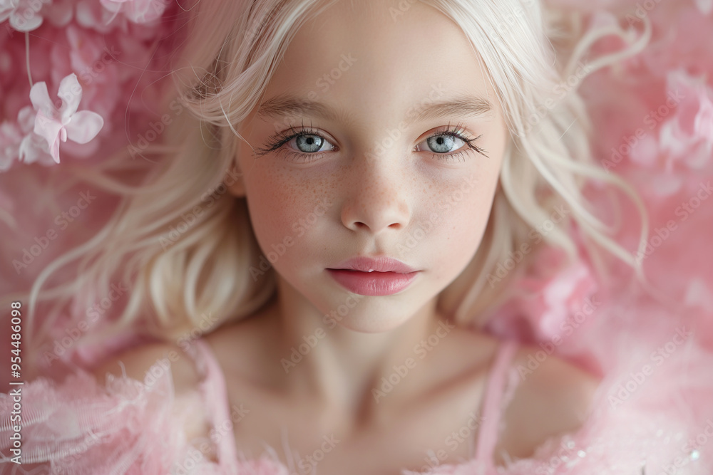 Portrait of a cute girl with blonde hair wearing pink ballerina costume Portrait of a cute girl with blonde hair wearing pink ballerina costume