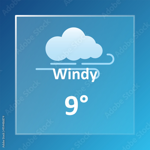 Windy 9 Degrees Celsius weather forecast. Cloudy, overcast, cold, wind speed, air, precipitation, temperature, atmospheric pressure, Fahrenheit, conditions, UV index, synoptic. Glassmorphism