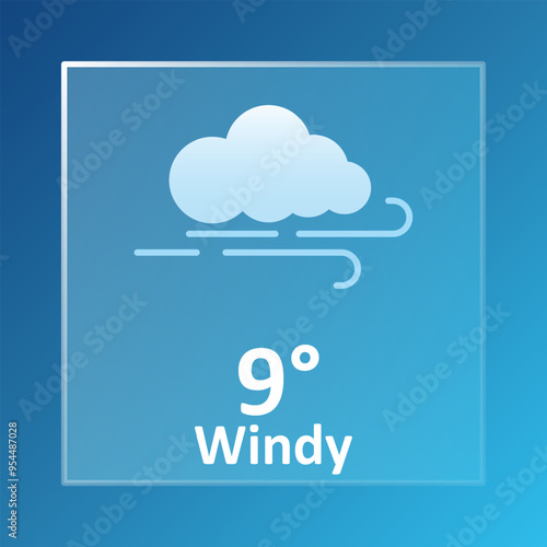 Windy 9 Degrees Celsius weather forecast. Cloudy, overcast, cold, wind speed, air, precipitation, temperature, atmospheric pressure, Fahrenheit, conditions, UV index, synoptic. Glassmorphism