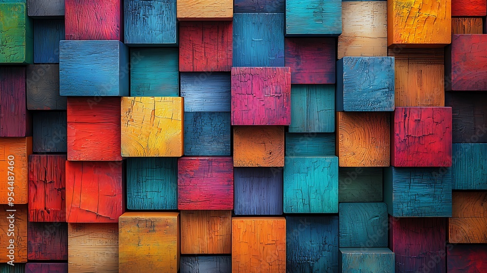A vibrant wall made of colorful wooden blocks, displaying a unique texture. A vibrant wall made of colorful wooden blocks, displaying a unique texture.