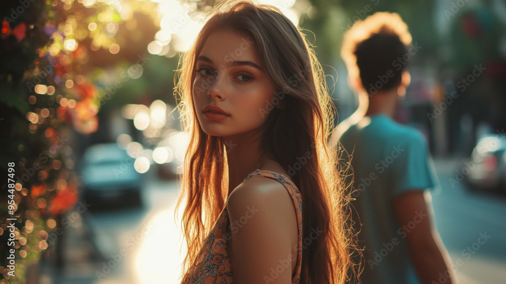 A young woman who distances herself from a handsome man, Summer.