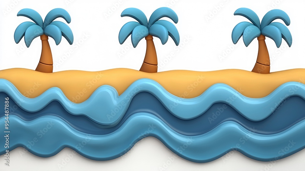 Cartoon Tropical Island Beach Landscape with Palm Trees Cartoon Tropical Island Beach Landscape with Palm Trees