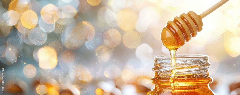 A delightful honey bear bottle spilling golden honey against a vibrant, whimsical background, ideal for creative projects and eye-catching designs. A delightful honey bear bottle spilling golden honey against a vibrant, whimsical background, ideal for creative projects and eye-catching designs.