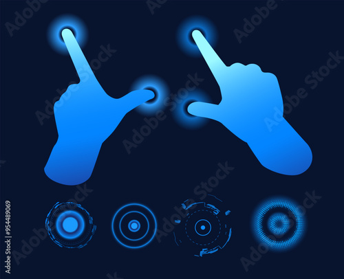 Hand gestures for touch screen vector set. Isolated dark background.