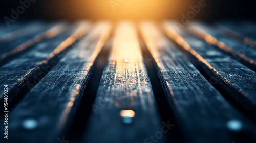 3D render of a wooden pallet's slats and nails, futuristic texture, metallic accents, glowing edges, dark background, hyper-realistic details--style raw